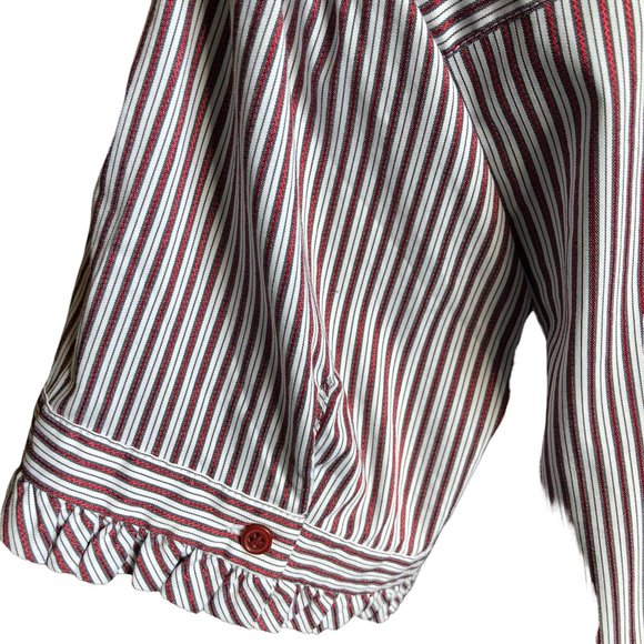Lane Bryant Ruffle Button Up Blouse Short Sleeve Red White Stripe Size 14/16 - Picture 6 of 9